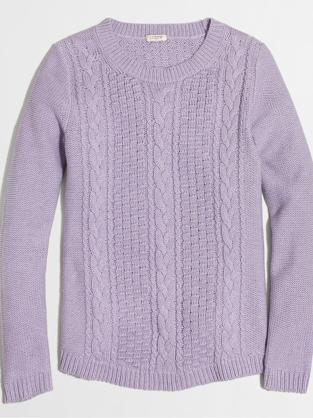 J. Crew lilac popcorn cable knit crewneck sweater, size small. Cabincore